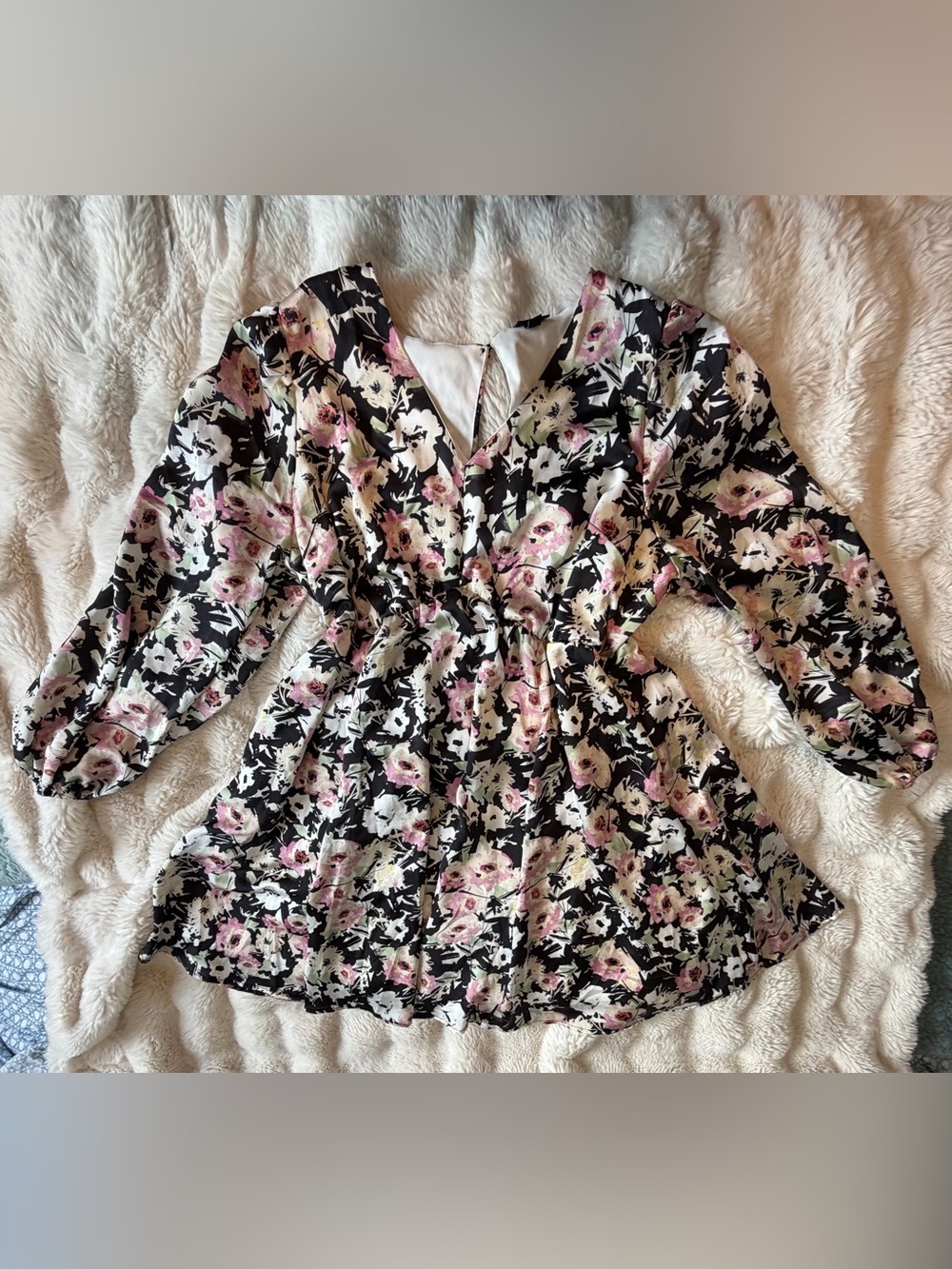 Torrid Size 1 14/16 Black Pink Floral Long Sleeve Fit & Flare Dress